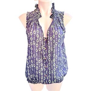 GAP Purple Patterned Sleeveless Ruffle-Neck Blouse
